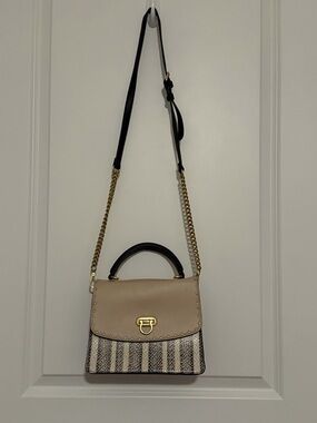 Women’s Beige and Black Crossbody Satchel - Gold Hardware